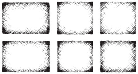 Set of six blank white squares with black scribbled borders