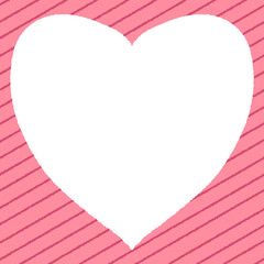 A white heart illustration on a pink striped background represents love on Valentine's Day.