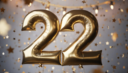 Metallic Gold Number 22 Balloon Typography &ndash; Festive Event Decoration Concept 
