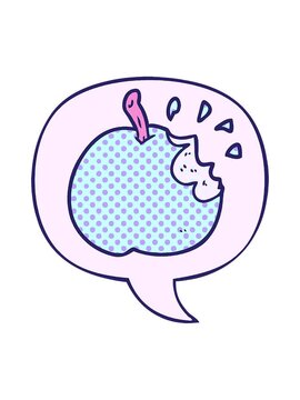 pixelize effect animation of cartoon fresh bitten apple with speech bubble in comic book style