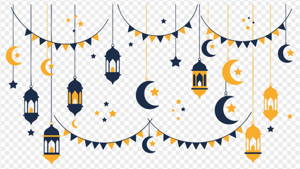 Ramadan decorations with lanterns and crescent moons