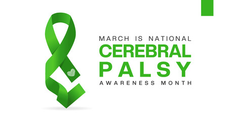 March Is National Cerebral Palsy Awareness Month. Ribbon and heart. Great for cards, banners, posters, social media and more. White background.  