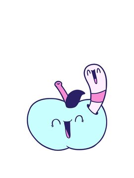 stretching up animation of cartoon worm in happy apple