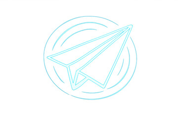 Glowing neon paper plane icon with signal waves, symbolizing digital communication, messaging, and data transfer