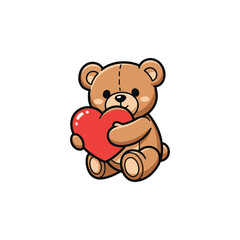 Obraz premium Cute teddy bear holding red heart with love and affection