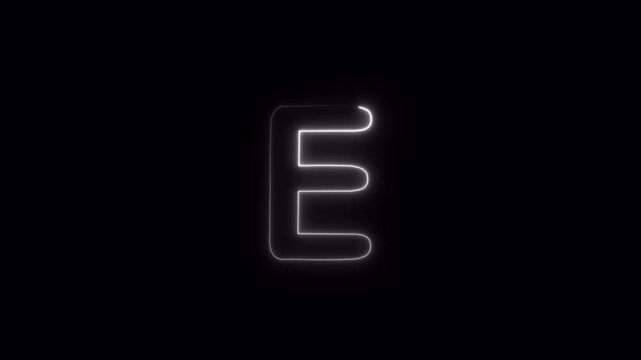 Letter E Text Animation, White Glowing Outline Typography, E Single English Alphabet Character with Transparent Background in 4K
