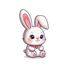 Obraz premium Cute cartoon bunny with big ears and red bowtie sitting
