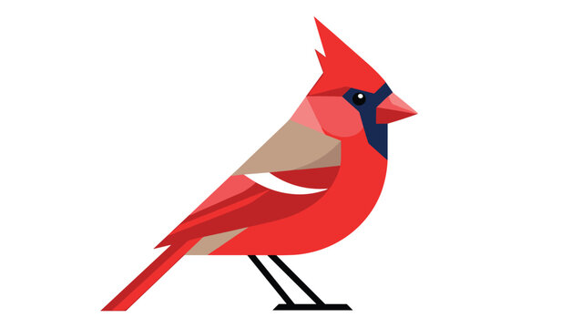 Modern geometric illustration of a red cardinal bird created with flat shapes and sharp angles, isolated on a clean white background.