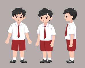 Fototapeta premium Elementary boy Cute School Children Character Front Side View