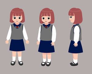 Fototapeta premium Girl students wearing school uniforms with vests