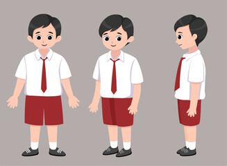 Fototapeta premium Indonesian elementary boy Student Character Set for Learning and Education