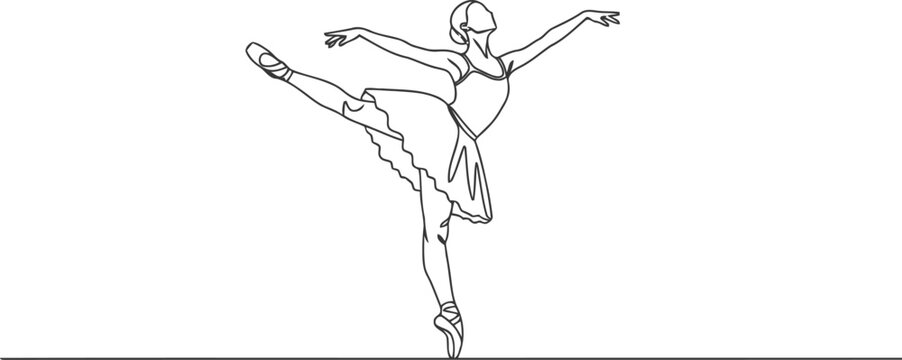 Elegant ballet dancer poses gracefully in a single line drawing