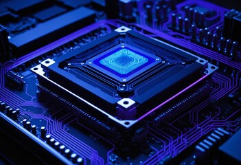 Futuristic computer processor with glowing digital brain for Artificial Intelligence concept