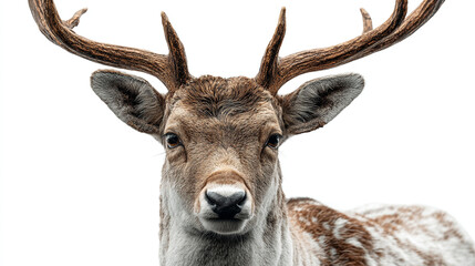 Fototapeta premium Majestic Fallow Deer Buck Portrait with Antlers Isolated on White Background