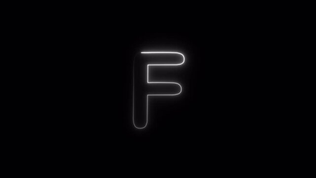Letter F Text Animation, White Glowing Outline Typography, F Single English Alphabet Character with Transparent Background in 4K