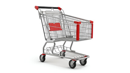 Empty metal shopping cart for grocery store and retail business isolated on white background