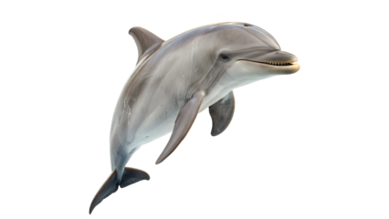 A dolphin swims gracefully against a transparent background