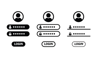 Login and Password Form UI Icons Set. Modern User Interface, Authentication, and Access Vector Elements