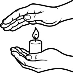 Hands Holding Lit Candle Illustration