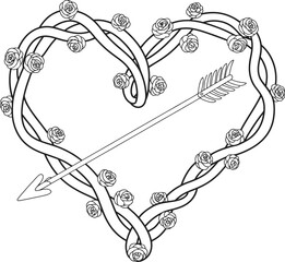 Heart Shape with Roses and Arrow Illustration