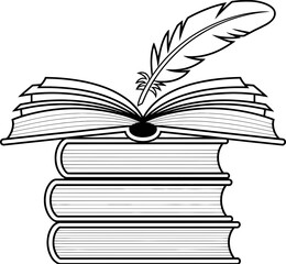 Open Book with Feather Pen Illustration