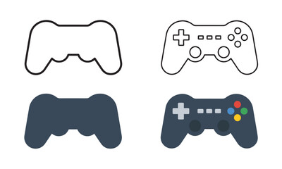 Game Controller Vector Icon Set Modern Gamepad Designs for Gaming, UI and Technology. Outline, Silhouette & Flat Styles