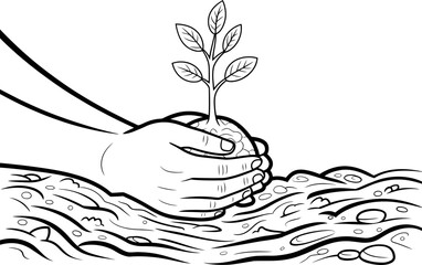 Hand Cradling Young Plant in Soil