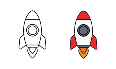 Rocket Icon Set Outline and Colorful Spaceship Vector for Startup, Launch, and Space Exploration