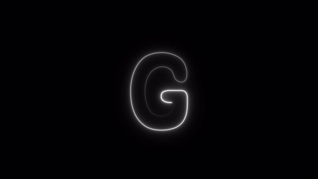 Letter G Text Animation, White Glowing Outline Typography, G Single English Alphabet Character with Transparent Background in 4K