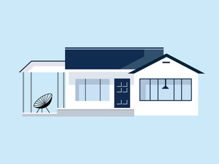Stylish Modern House Vector Illustration. Minimalist Flat Design Home with Porch. Contemporary Residential Architecture for Real Estate.