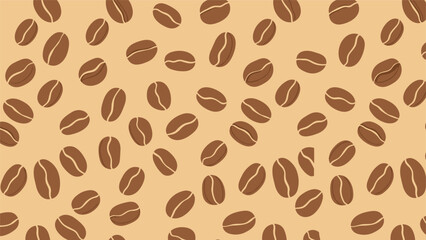 Obraz premium Seamless pattern of roasted coffee beans scattered across a light brown background, perfect for cafe and coffee shop themes.