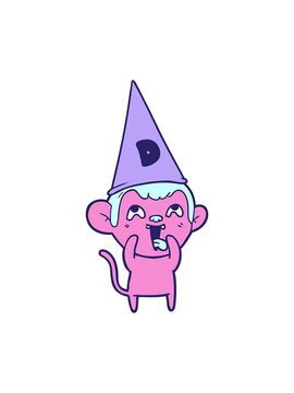 shine light effect animation of crazy cartoon monkey in dunce hat