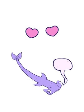 spinning hearts animation of freehand drawn speech bubble cartoon hammerhead shark
