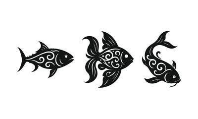 Elegant Fancy Carp Isolated on White Background for Zen Design, Traditional Oriental Ornamental Fish Set for Tattoo, Tropical Ornamental Siamese Fighting Fish Bundle