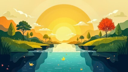 Illustrative diagram of light effect and colorful river scenery art scene