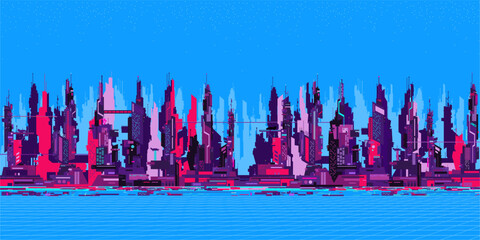 Cool Abstract Futuristic Sci-fi Cyber Space City Landscape Vector Illustration Background