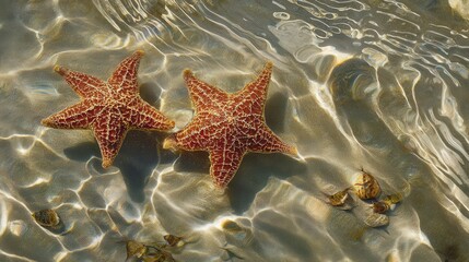 Two Starfish in Clear Shallow Water
