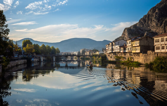 Amasya Turkey riverside Ottoman houses and bridge
