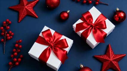 Christmas gift boxes with red decorations