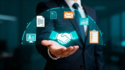 Businessman with digital handshake icon