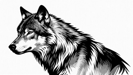 Black and white drawing of a wolf