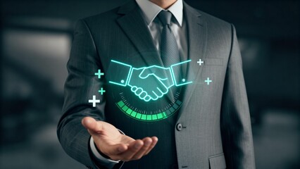 Businessman with digital handshake icon
