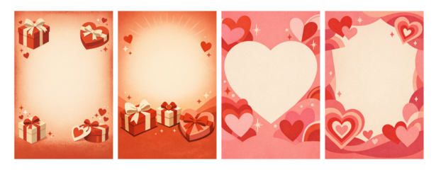 Happy Valentine's Day Vintage Poster Template with Retro Heart. Red Gift Box on Aged Paper Texture Background for Romantic Greeting Cards and Party Flyers