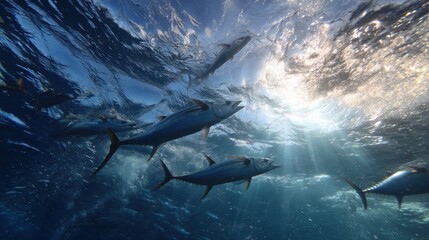 Underwater Tuna Fish Swimming Ocean Scene