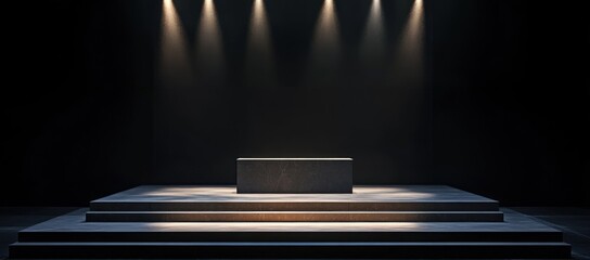 Elevated podium under spotlight with minimalist presentation scene backdrop