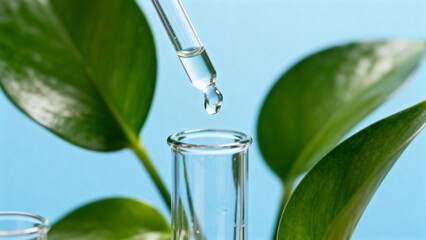 Plant leaf and test tube with dropper