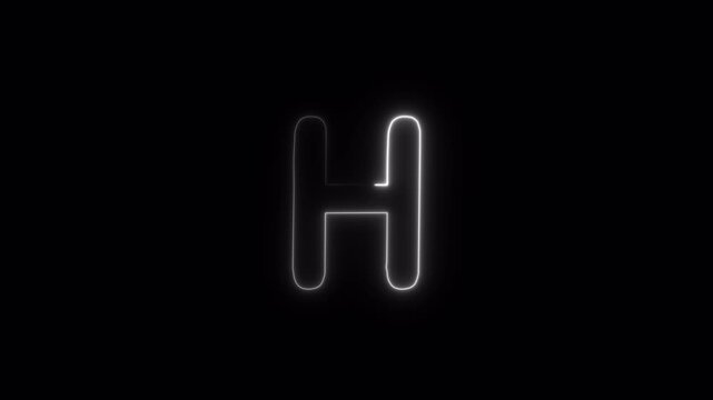 Letter H Text Animation, White Glowing Outline Typography, H Single English Alphabet Character with Transparent Background in 4K