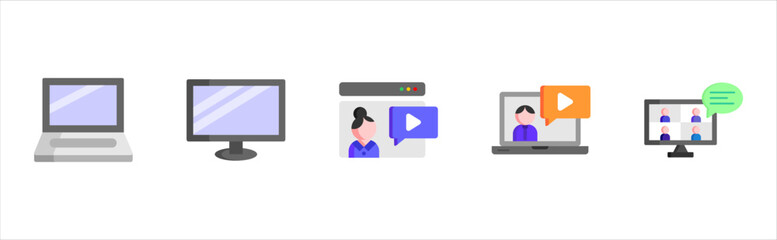 Education technology icons set for virtual classroom