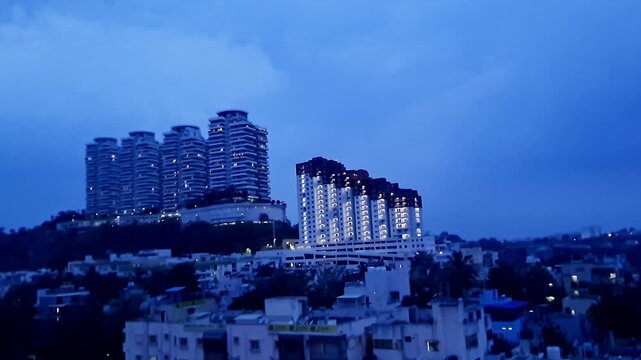 Wide shot of the tata promont residential tower situated on a hilltop at the Bangalore outskirts