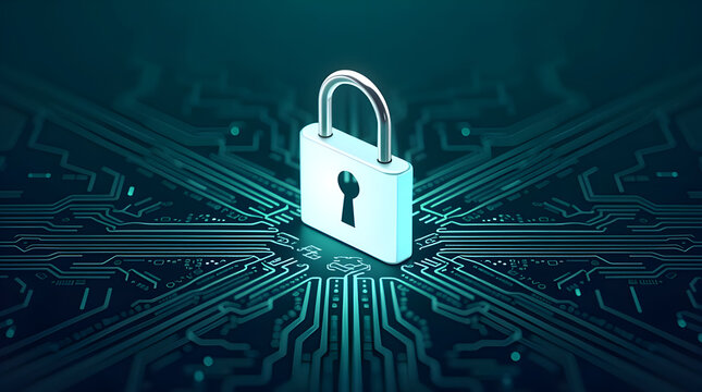 Secure digital padlock on futuristic circuit network background, representing cybersecurity protection, encrypted data systems, online privacy and advanced information security technology - Powered by Adobe